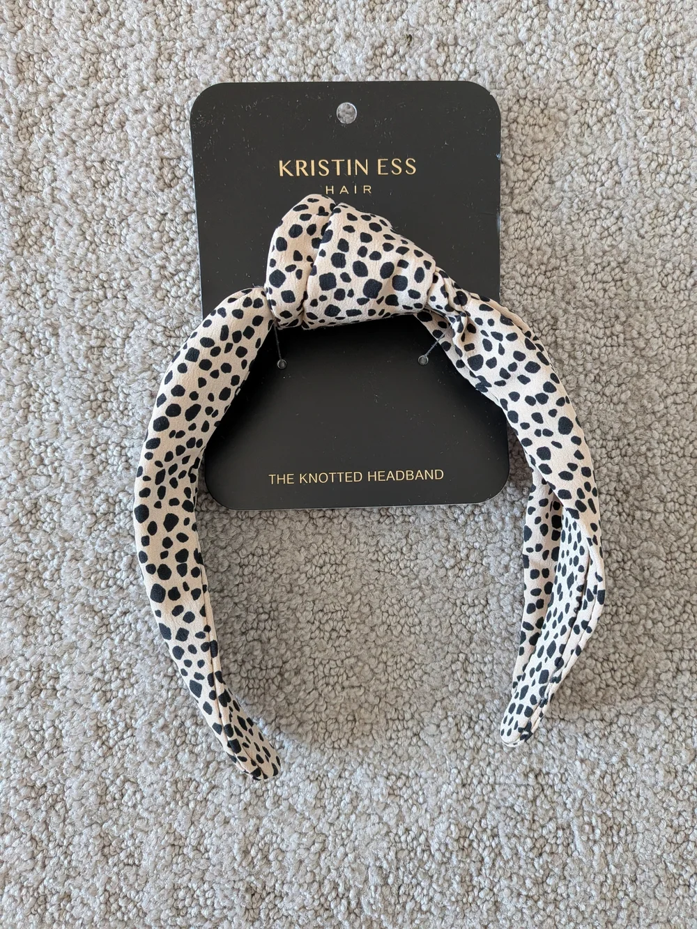 Kristin Ess Knotted Headband in Cream with Black Spot Print NWT